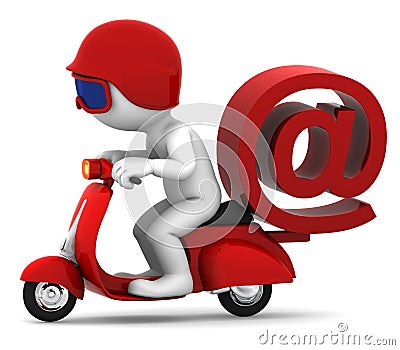 Person on scooter wit e-mail symbol. Stock Photo