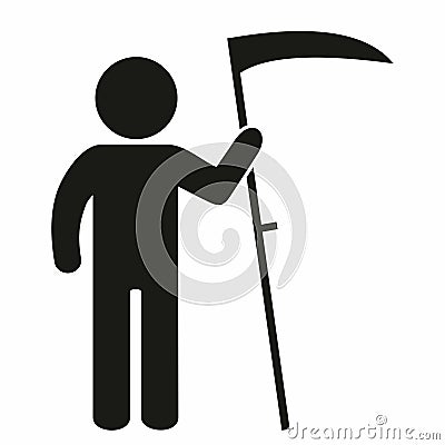Person with scythe , farmer, male, haymaking, black silhouette, web vector icon, symbol Vector Illustration
