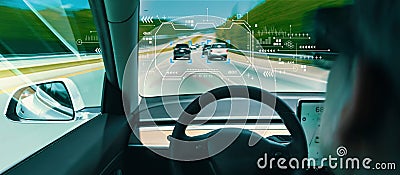 Person in a self driving autonomous car Stock Photo