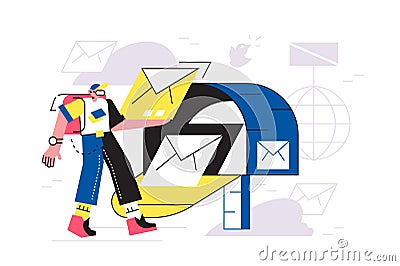 Person sending letter via post box Vector Illustration