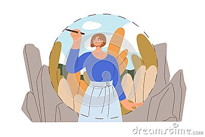 Person setting personal boundaries, limits. Woman creating safe private space, barrier. Psychology isolation, comfort Vector Illustration