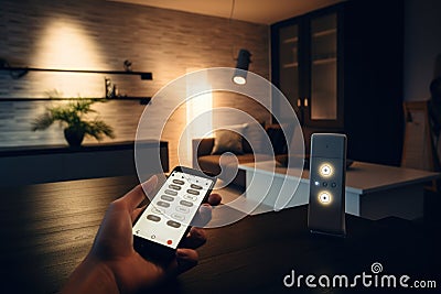 person, setting up custom home automation system with motion sensors and smart lighting Stock Photo