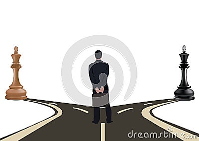 Person shoulders up on a road bifurcation Vector Illustration