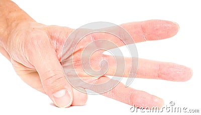 Person showing three fingers isolated Stock Photo