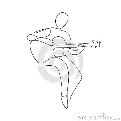 Person sing a song with acoustic classical guitar continuous one line art drawing vector illustration minimalist design Vector Illustration