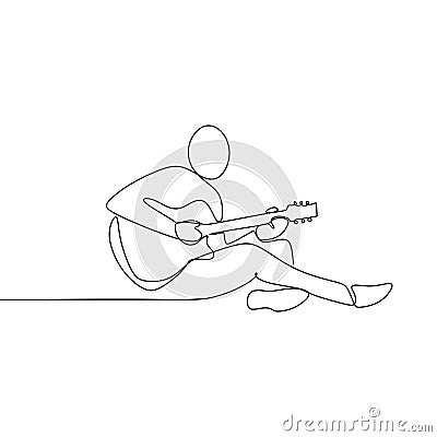 Person sing a song with acoustic guitar continuous one line art drawing vector illustration minimalist design Vector Illustration