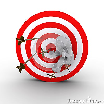 Person sitting on arrows shot at a target Stock Photo