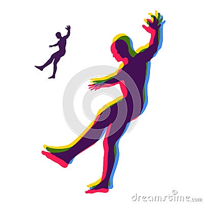 Person slipping and falling. Silhouette of a Man Fallen Down. Vector Illustration Vector Illustration