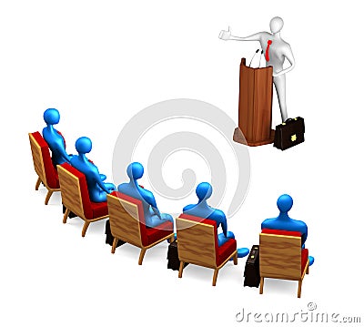 Person speaking from a tribune Stock Photo