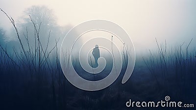 Eerie Female Figure In Mist: Unsettling Atmosphere And Post-apocalyptic Imagery Stock Photo