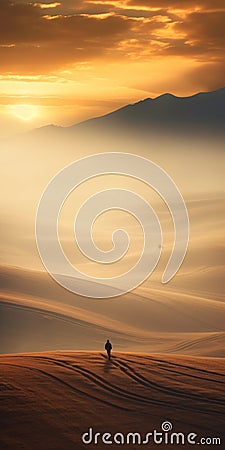 Ethereal Abstractions: Surreal Cinematic Minimalistic Shot On Sand Dunes At Sunset Stock Photo