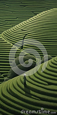 Endless Lawn: Mind-bending Patterns In A Terraced Field Stock Photo