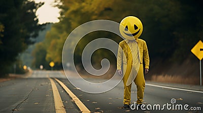 Eerie Smiley Face: A Nightmare On The Road Stock Photo