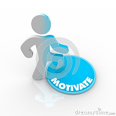 Person Stepping Onto Motivate Button Stock Photo