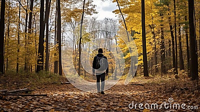 Jerry's Autumn Journey: A Serene Walk Through The Enchanting Forest Stock Photo