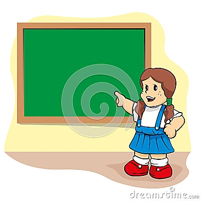 Person student pointed to the blackboard in the school class Vector Illustration