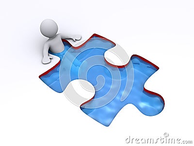 Person is successful inside puzzle shaped pool Stock Photo