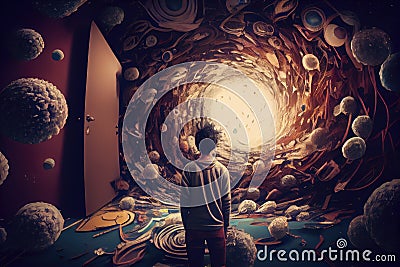 person, surrounded by their own world of delusions and hallucinations Stock Photo