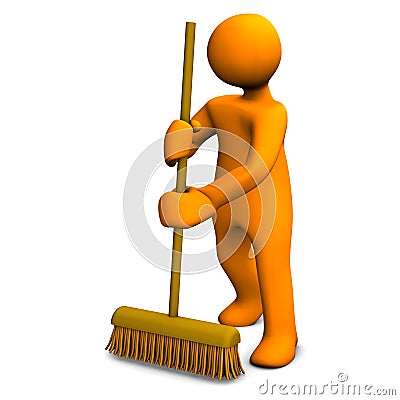 Person with sweeping brush Stock Photo