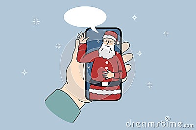 Person talk on video call with Santa Claus Vector Illustration