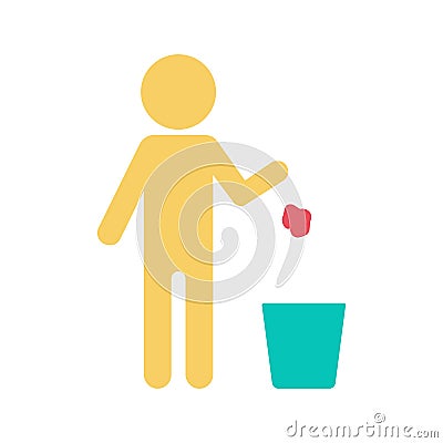 Person throw garbage in the trash bin icon Vector Illustration