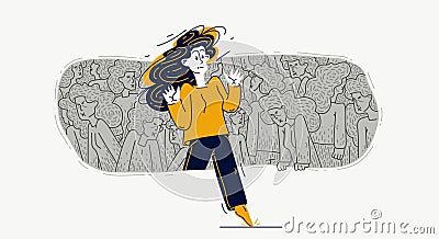 A person trying to step out of zombies matrix society of totalitarian state, vector illustration of conformism and nonconformist, Vector Illustration