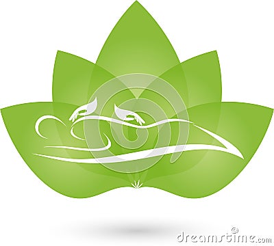 A person and two hands, massage and naturopathic logo Stock Photo