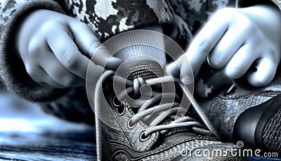 Person Tying Shoe Laces Stock Photo