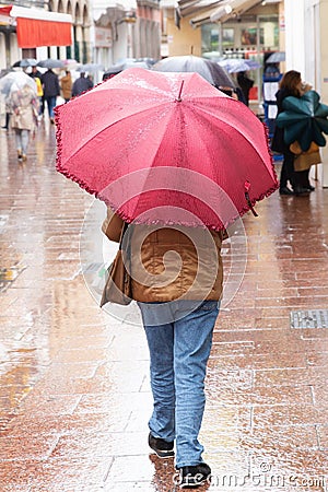 Person with umbrella walking in the rain Stock Photo