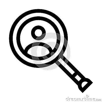 Person under a magnifying glass outline icon isolated on white background Vector Illustration