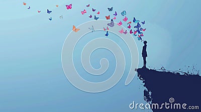 Person Unleashing Desires with Vibrant Butterflies Stock Photo