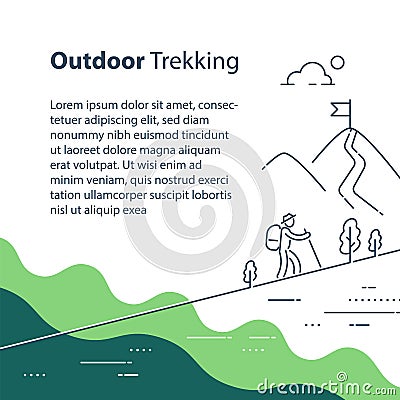 Person uphill trail walking, mountain ascent, summer hiking, outdoor trekking, nature tourism Vector Illustration