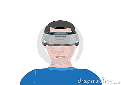 A Person Uses a Virtual Reality device for 360 video gaming. Editable Clip Art. Vector Illustration