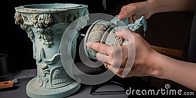 A person using a 3D scanner to capture detailed images of one generative AI Stock Photo