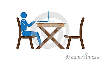 Person Using Laptop on the Table. Employe Works in Office on Laptop Computer Vector Illustration