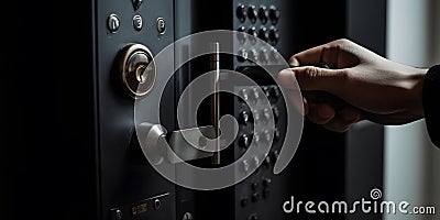 A person using a smart lock to remotely unlock their fron generative AI Stock Photo