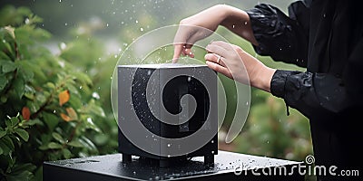 A person using a weather monitoring station to track temp generative AI Stock Photo