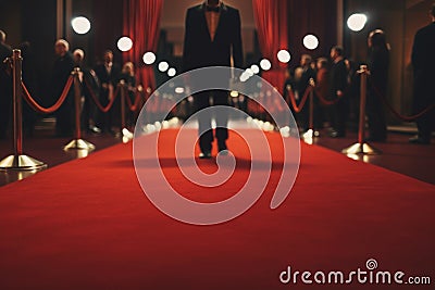 person, walking red carpet in grand entrance at movie premiere Stock Photo