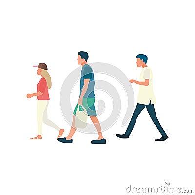 Person walking relax with isolated white background.Flat design people walk.Male and female walking Vector Illustration