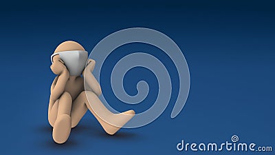 A person wearing a mask sitting and daydreaming. He feels confined and lame. Stock Photo