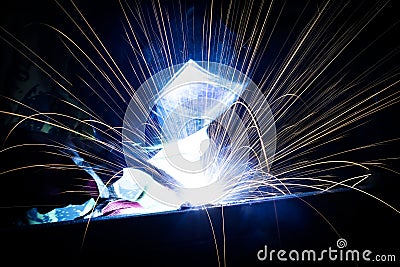 Person welding steel Stock Photo