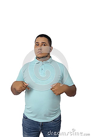 person who has gained weight gesturing Stock Photo