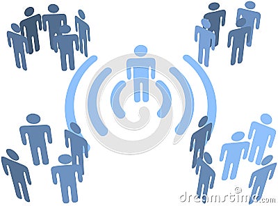 Person wifi wireless connection to people groups Vector Illustration