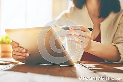 Person working with tablet Stock Photo