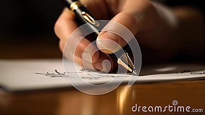 Person writing with a pen on a piece of paper Stock Photo