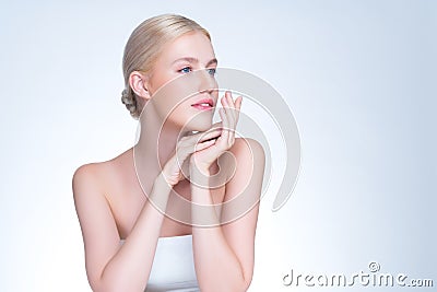 Personable beautiful woman with perfect smooth skin portrait. Stock Photo