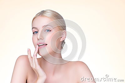 Personable beautiful woman with perfect smooth skin portrait. Stock Photo