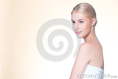 Personable beautiful woman with perfect smooth skin portrait. Stock Photo