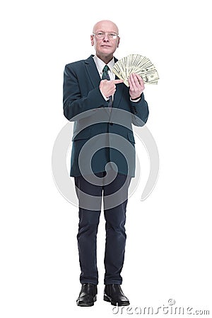 personable business man with a wad of dollar bills Stock Photo