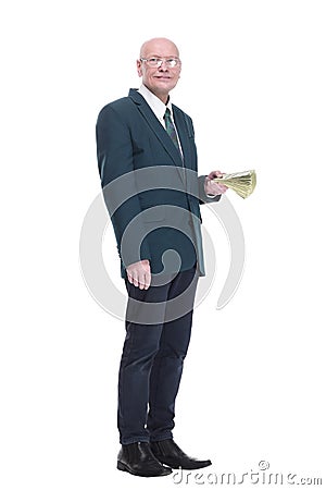 personable business man with a wad of dollar bills Stock Photo